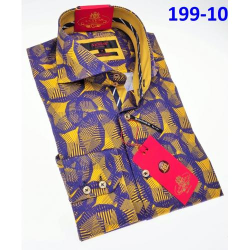 Axxess Classic Yellow / Blue Modern Fit Cotton Dress Shirt With Button Cuff 199-10.