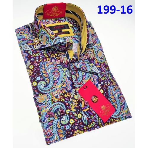 Axxess Classic Multicolor Paisley Design Modern Fit Cotton Dress Shirt With Button Cuff 199-16.