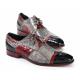 Mauri "Stephen" 4921 Ruby Red / Light Grey / Black Genuine Body Alligator Hand-Painted Dress Shoes.