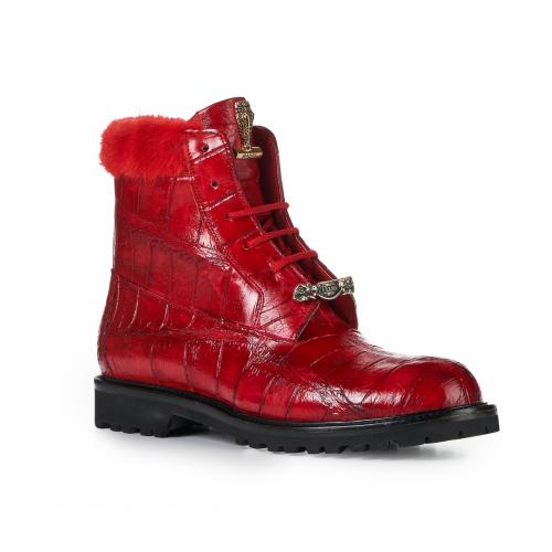 Mauri "Luxury" 4902 Red Genuine Body Alligator / Baby Crocodile Hand-Painted Ankle Boots.