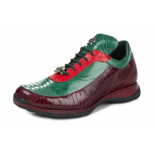 Mauri "Eclectic" 8569 Reby Red / Leaf Green / Red Genuine Ostrich Leg Sneakers.