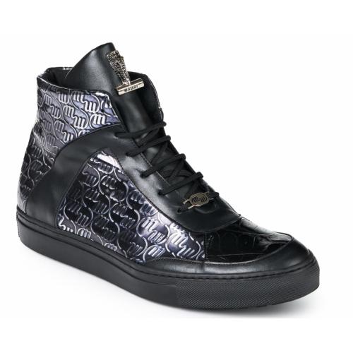 Mauri "Heart" 8583 Black Genuine Baby Crocodile / Nappa / Calf  Hand-Painted Sneakers.