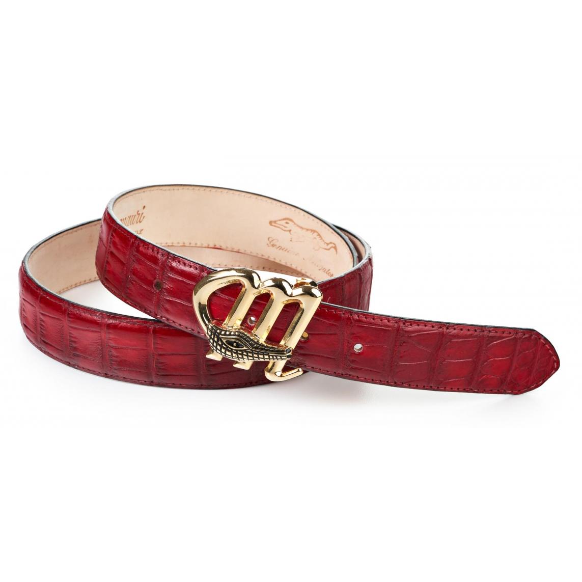 Hand-colored crocodile belt, red