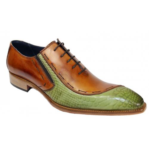 Duca Di Matiste "Ferrara" Olive / Cognac Genuine Calfskin / Anaconda Print Lace up Oxford Shoes.