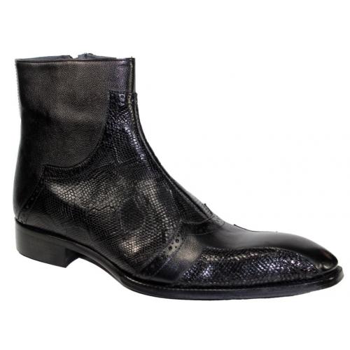 Duca Di Matiste "Prato" Black Genuine Calfskin / Snake Skin Ankle Shoes.
