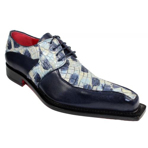 Fennix Italy "Theo" Navy Combination Genuine Alligator / Calf Oxford Shoes.