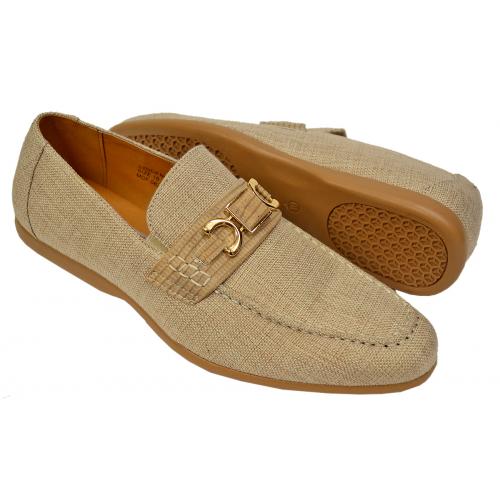 AC Casuals Beige Woven Canvas Bit Strap Moc Toe Loafers 6816