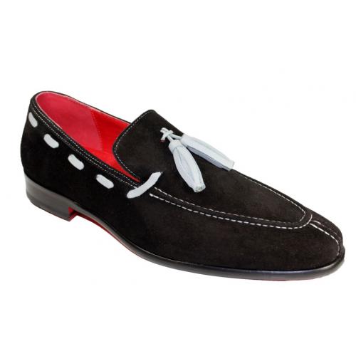 Emilio Franco "Sebastiano" Black / Grey Genuine Suede Tassels Loafer Shoes.