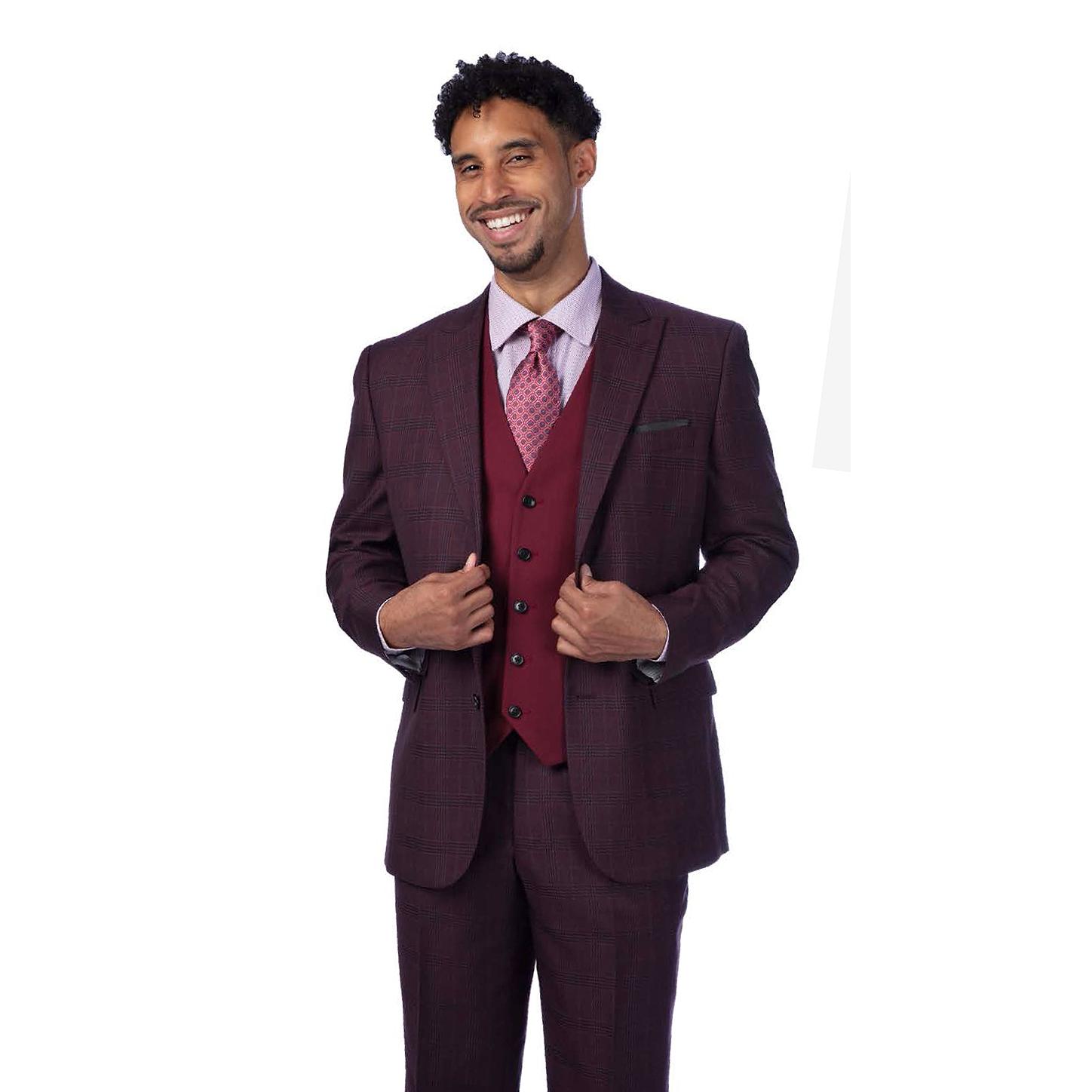 Burgundy Slim Fit Shawl Lapel Groomsmen Suit | Fashion Black Trim Tuxedo  Mens's 3 Pieces Suits | Allaboutsuit
