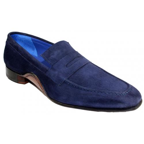 Emilio Franco "Piero" Navy Genuine Suede Loafer Shoes.