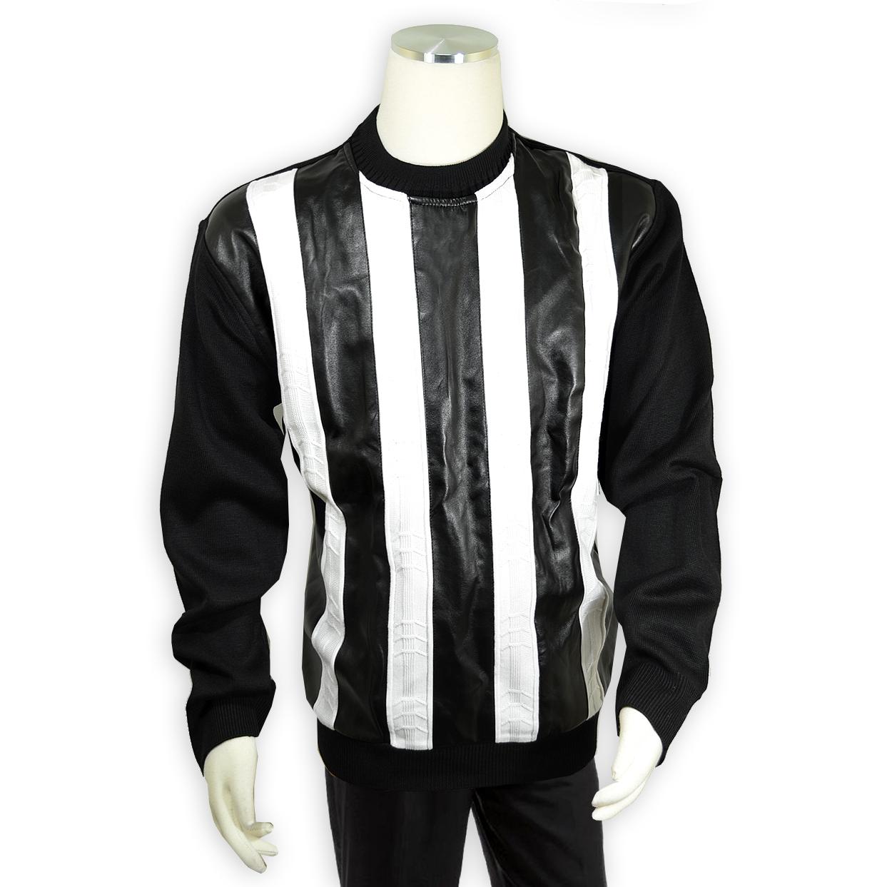 Black & White Pull-Over Sweater | PU Leather | Bagazio | Upscale Menswear