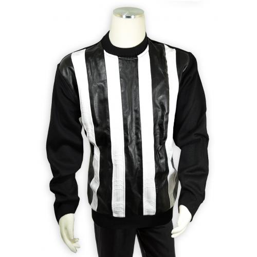 Bagazio Black / White PU Leather Pull-Over Sweater BM1858