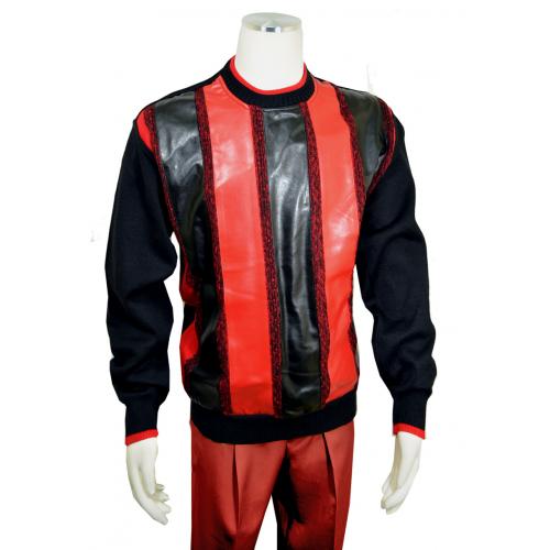 Bagazio Black / Red PU Leather Pull-Over Sweater BM1954