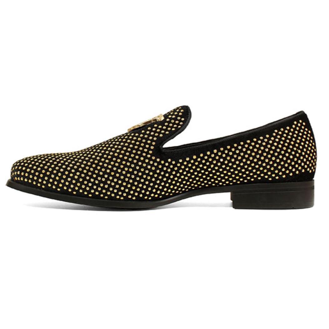 Stacy Adams Swagger Black / Metalllic Gold Studded Velvet Slip-On 25228 ...