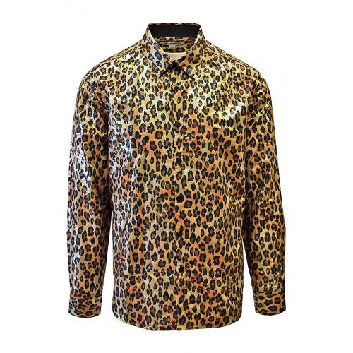 Stacy Adams Metallic Gold / Black / Brown Leopard Design Long Sleeve Shirt 7538