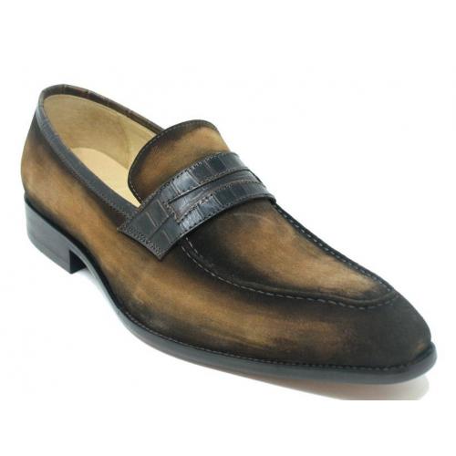 Carrucci Brown Genuine Suede / Leather Trim Penny Loafer KS478-119S.