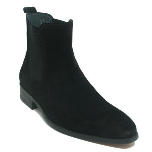 Carrucci Black Genuine Leather / Suede Chelsea High Boots KB478-108S.
