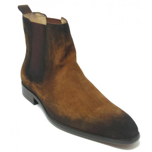 Carrucci Brown Genuine Leather / Suede Chelsea High Boots KB478-108S.
