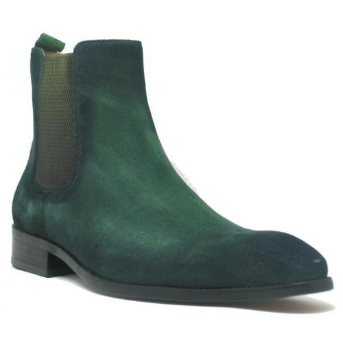 Carrucci Olive Genuine Leather / Suede Chelsea High Boots KB478-108S.