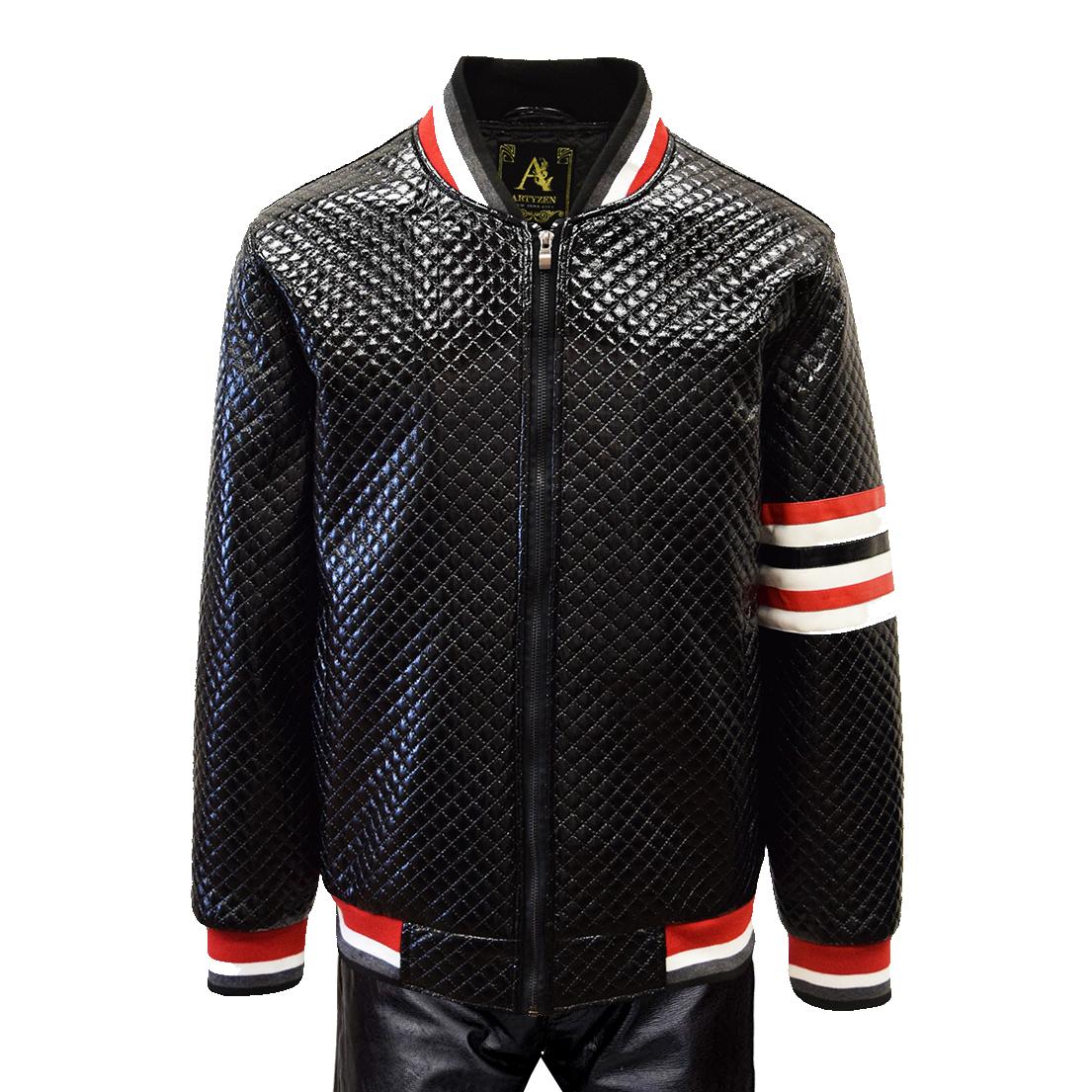 Hedendaags Artyzen Black Quilted PU Leather Bomber Jacket With Red / White Trim DI-18
