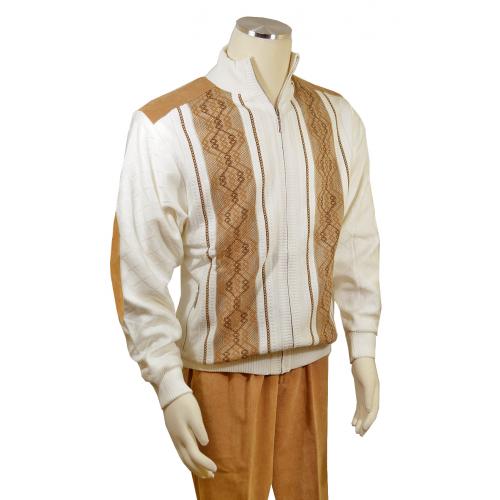 Silversilk Cream / Camel Zip-Up Elbow Patched Microsuede / Sweater Outfit 7360