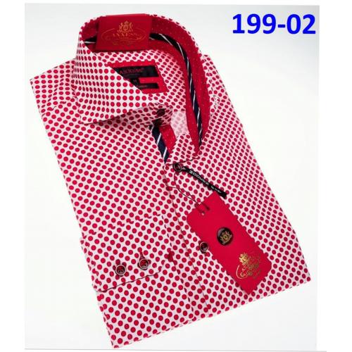 Axxess Classic Red White Polka Dot Modern Fit Cotton Dress Shirt With Button Cuff 199-02.