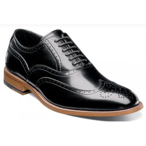 Stacy Adams "Dunbar'' Black Genuine Leather Wingtip Oxford Shoes 25064-401.