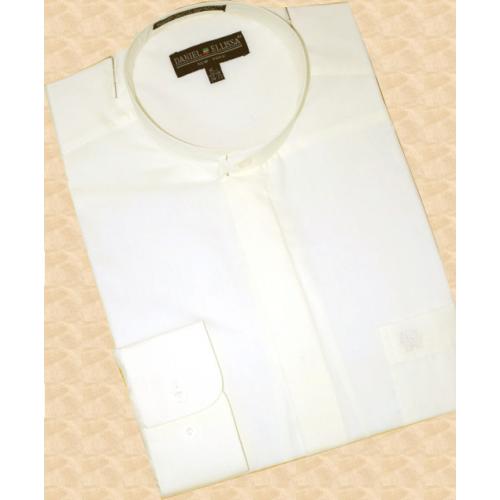 Daniel Ellissa Cream Banded Collar Cotton Blend Dress Shirt DS3001C