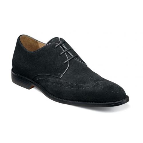 Stacy Adams "Wickersham" Black Genuine Suede Leather Wingtip Oxford Shoes 25313-415.