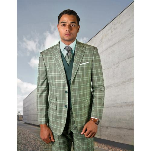 Statement "Tivoli" Taupe / Mint Green Super 180's Cashmere Wool Vested Modern Fit Suit