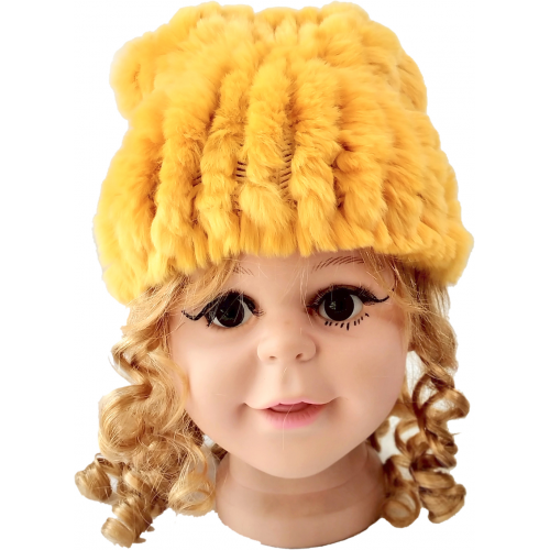 Winter Fur Kids' Yellow Genuine Rex Rabbit Knitted Hat K28H01YL.