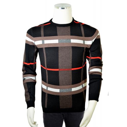 De-Niko Black / Taupe / Red / White Plaid Pull-Over Sweater SW138