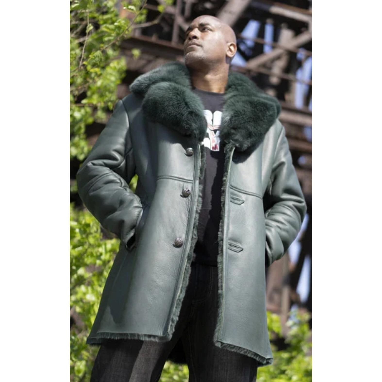 G-Gator Green Genuine Sheepskin Shearling / Fox Fur Collar Long