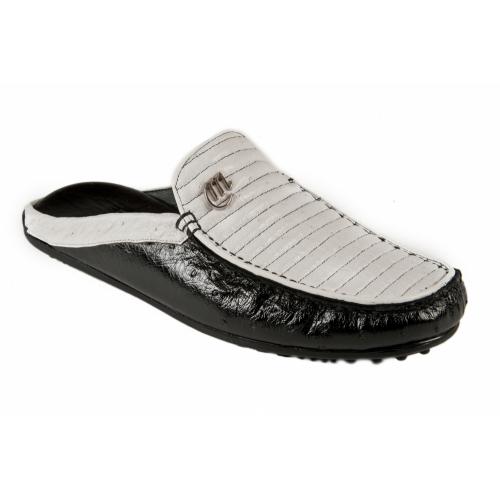 Mauri 3471 Black / White Genuine Ostrich Half Shoes.