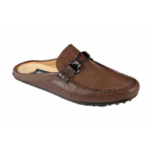 Mauri 3473 Brown Genuine Ostrich / Calf Half Shoes.