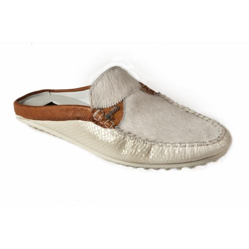 Mauri 3484 Brown Genuine Bamako Calf  / Ostrich / Pony Half Shoes.