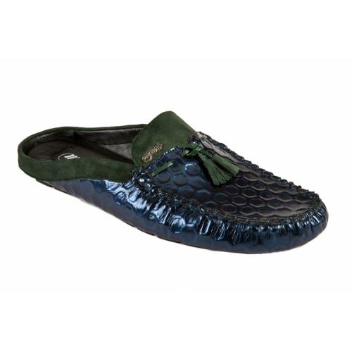 Mauri 3480 Green / Blue Genuine Homer Fabric / Suede Half Shoes.