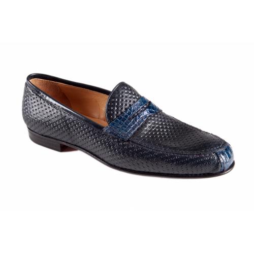Mauri 4893 Blue Genuine Crocodile Flanks / Perforated Calfskin Loafers
