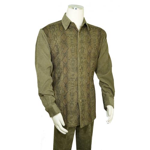 Pronti Olive Green / Black / Metallic Gold Snakeskin Design Corduroy Outfit SP6435
