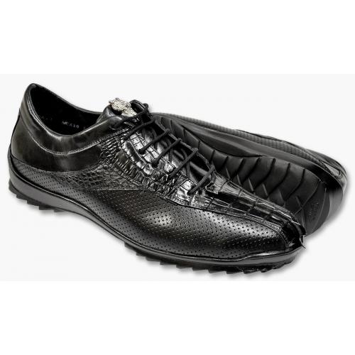 Los Altos Black Genuine Crocodile Tail / Perforated Lambskin Sneakers ZC090105