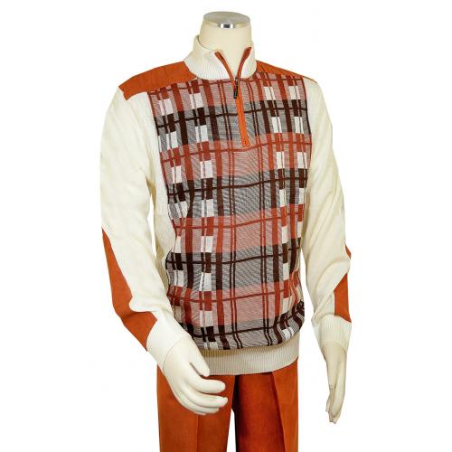 Bagazio Cream / Rust Half-Zip Microsuede Sweater Outfit / Elbow Patches BM1987
