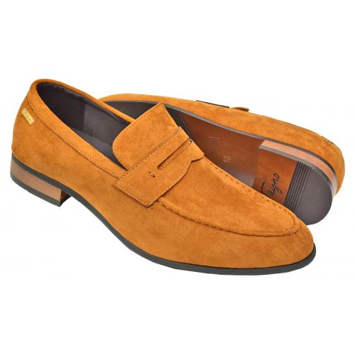 Tayno "Carlos" Camel Vegan Suede Leather Moc Toe Penny Loafers