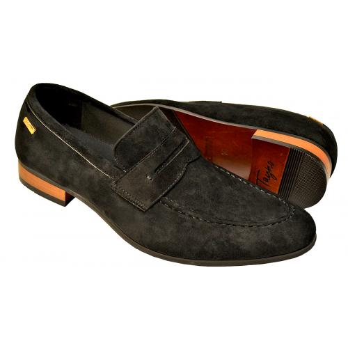Tayno "Carlos" Black Vegan Suede Leather Moc Toe Penny Loafers