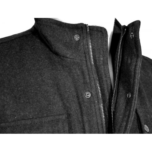 Vintage Black Wool Blend Stand Up Collar Hip Length Car Coat 81010 ...