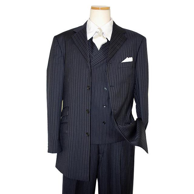 Steve Harvey Collection Navy Blue/White Pinstripes Super 120's Merino ...