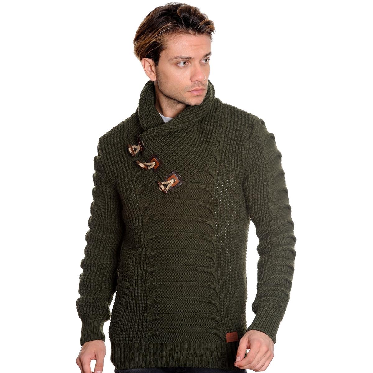 LCR Olive Green Acrylic Blend Sweater w/Shawl Collar