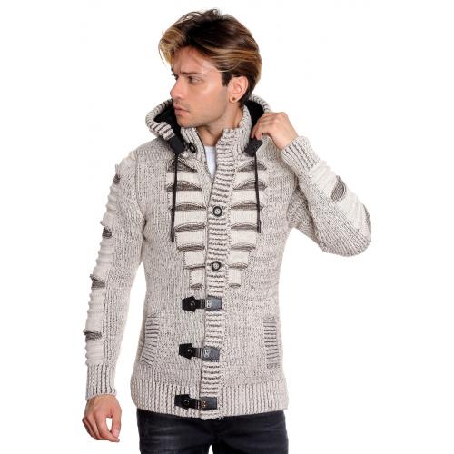 LCR Beige / Brown Modern Fit Wool Blend Hooded Cardigan Sweater 5605