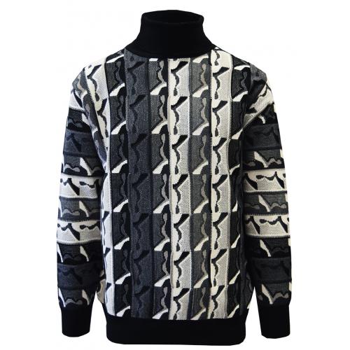Silversilk Black / White / Grey Pull-Over Turtleneck Sweater 7259