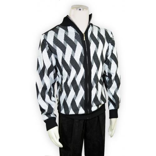 Silversilk Black / White Zip-Up Elbow Patched Microsuede / Sweater Outfit 7362