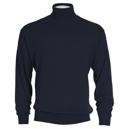 Bagazio Navy Blue Cotton Blend Turtleneck Sweater Shirt VT042